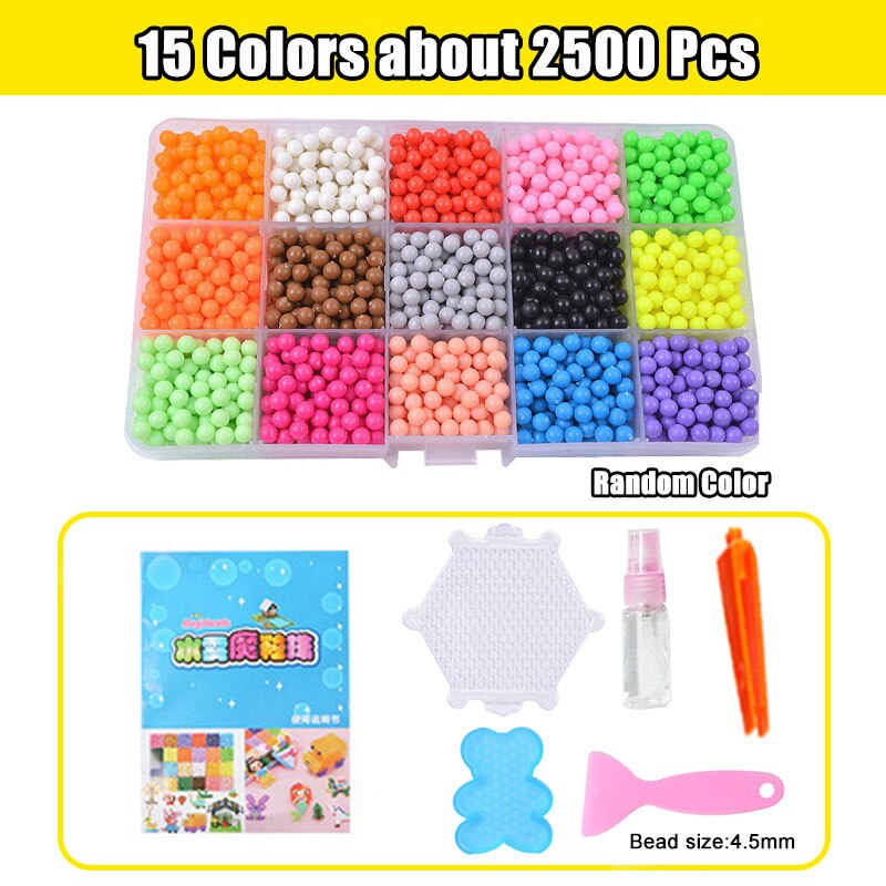 Refill Hama Beads Puzzle 3D Handmade Magic Aquabeads DIY Water Spray Beads Set Ball Games Children Toys for girls: 15Color 2500Pcs