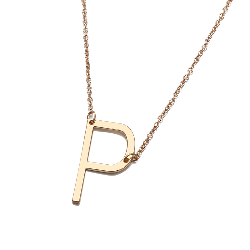 Abdoabdo 26 Letter Necklace Choker Gold Pendant Necklace Initial Necklaces Women Modern Accessories Collar Personality: P