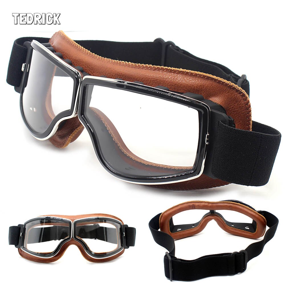 Universal vintage foldbar sølv ramme beskyttelsesbriller motorcykel briller hjelm beskyttelsesbriller motorcykel solbriller vindtæt briller: Brun-gennemsigtig