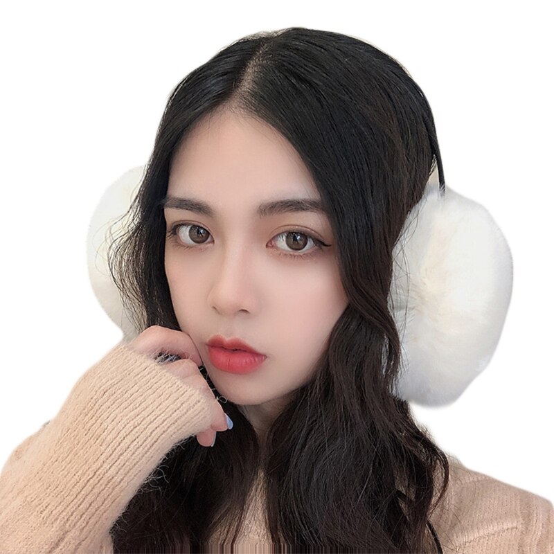 Korean Women Men Unisex Winter Thicken Fluffy Plush Earmuffs Headband Simple Solid Color Adjustable Ear Covers Warmers Hair Hoop: White