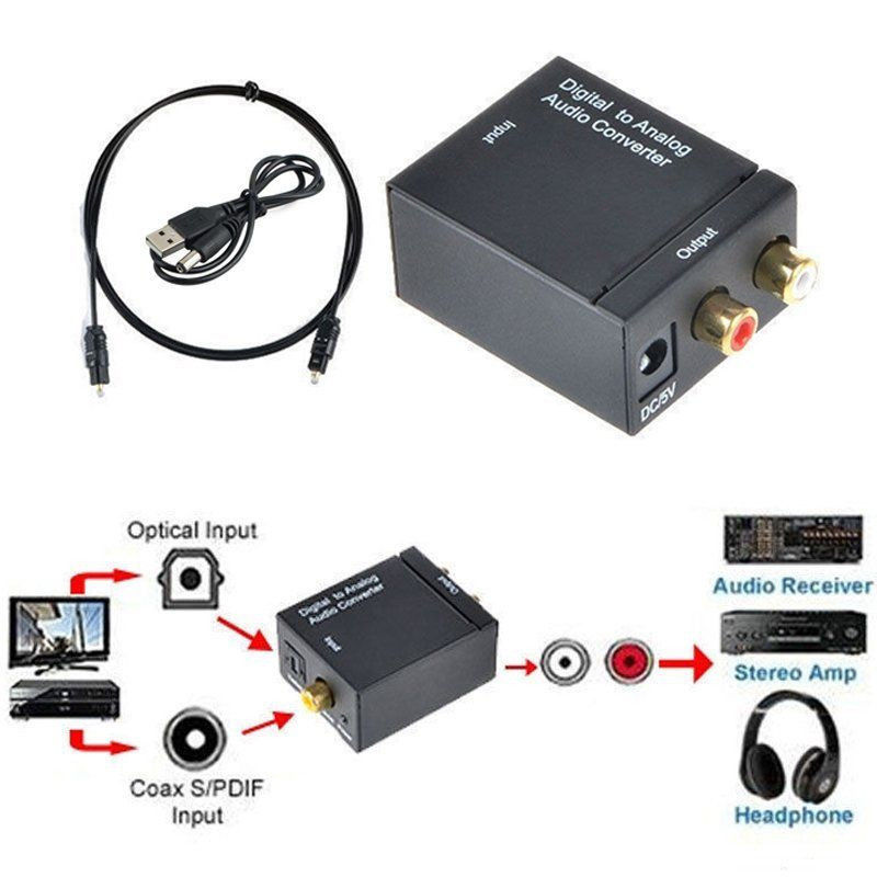 Adaptador óptico Digital Toslink SPDIF coaxial a RCA analógico o, convertidor con Cable de fibra