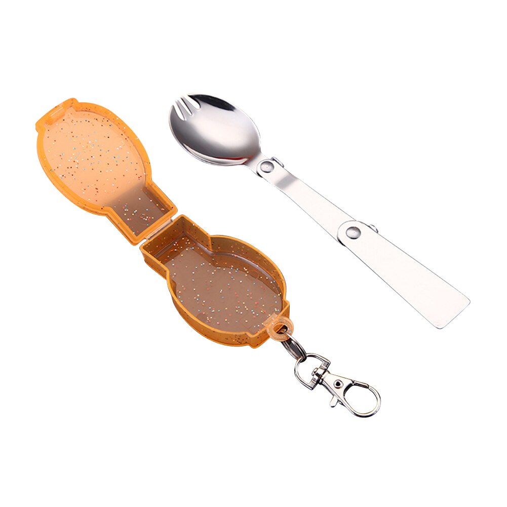 Foldning lomme ske spork camp rustfrit stål udendørs picnic bordservice ske til husholdningskøkken praktisk del: Orange gaffel