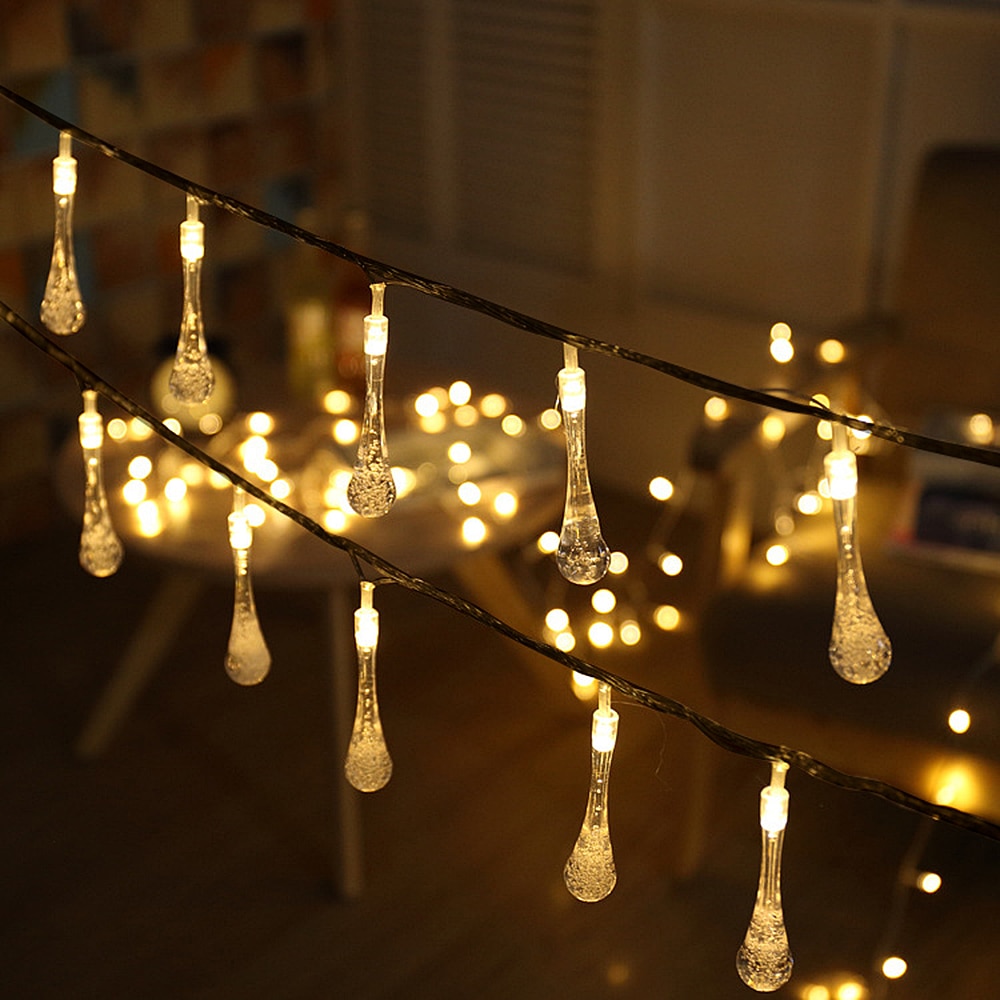 4.8M 6M Solar LED String Lights Flash Water Fairy Lamp Sensor Waterproof For Wedding Christmas Outdoor Garden Decoration