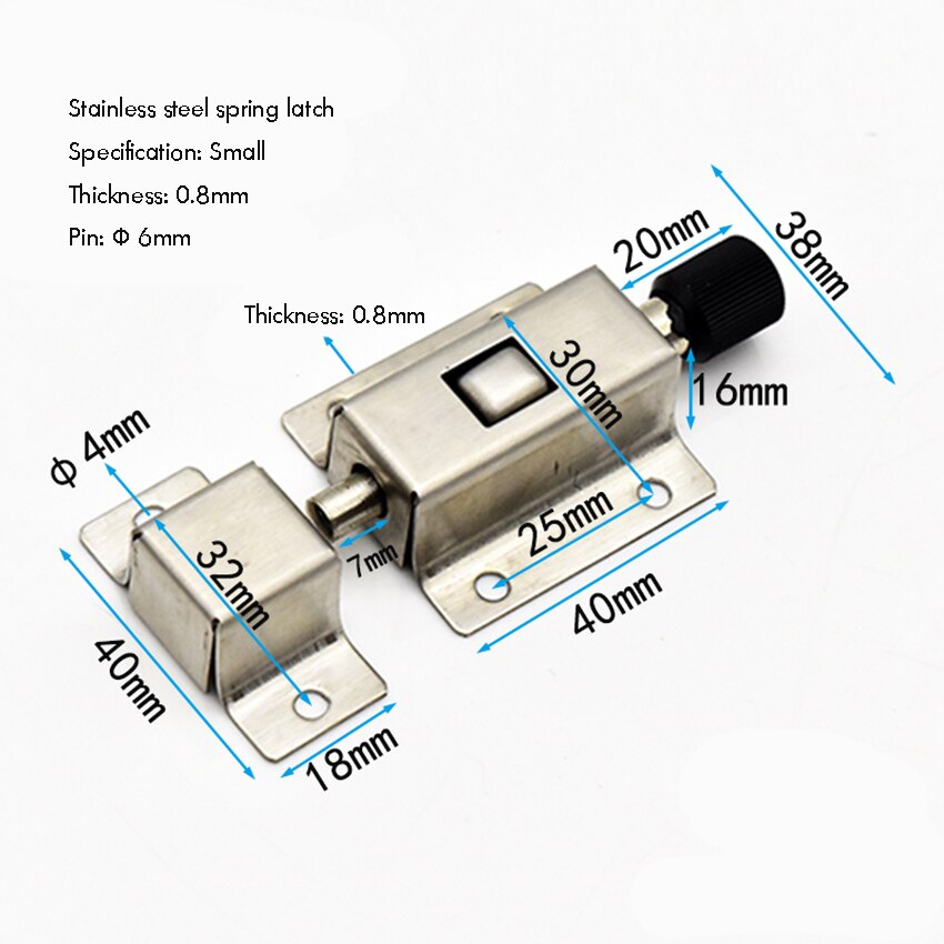 Stainless Steel Security Automatic Window Gate Lock Spring Load Bolt Latch Door Automatic Latch Push Open Latch with Screws