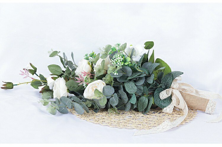 SESTHFAR Weiß Grün Pfingstrosen Rose Hochzeit Strauß Boho Künstliche Brautjungfern Hält Blumen Braut Eukalyptus Hand Strauß