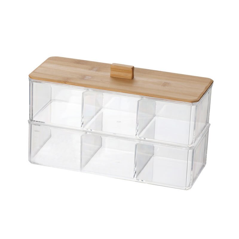 Acrylic wooden storage box Transparent bamboo cover Desktop storage Organizer for kitchen living room Small Storage container: 2018W