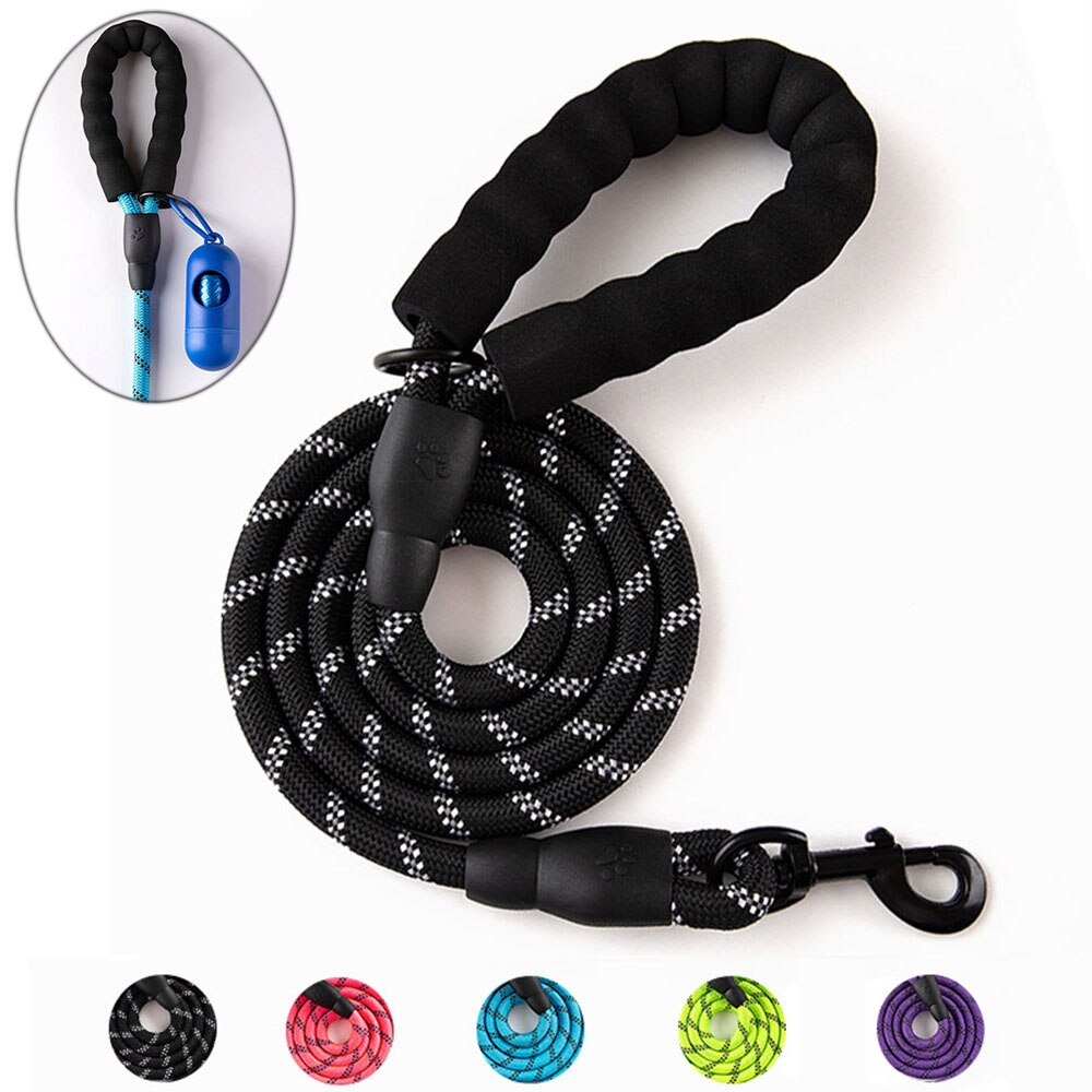 Durable Dog Leash Golden Retriever Medium Large Dog Collar Leash Reflective Lead Nylon Round Rope for Labrador Husky Rottweiler