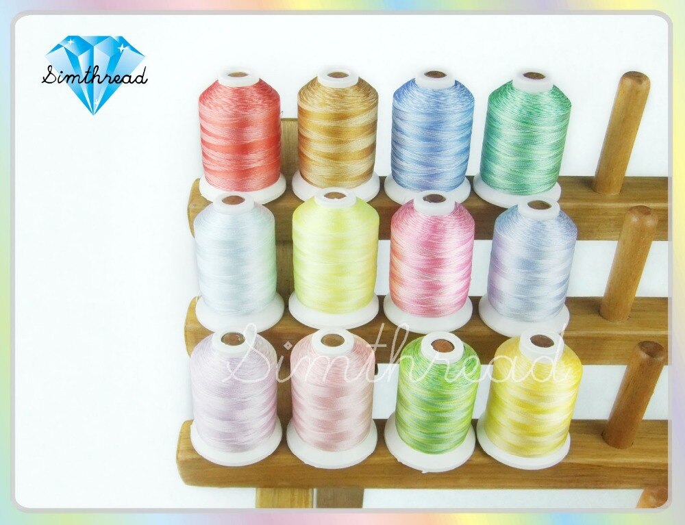 SIMTHREAD 12 Variegated Colors Polyester Embroidery Machine Thread 1000M/Spool