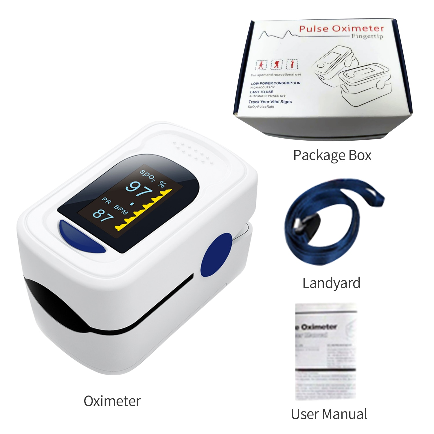 Digital Fingertip Pulse Oximeter OLED Display Blood Oxygen Sensor Saturation SpO2 Monitor Meter with SpO2 Wave Form Beep Sound: type 2