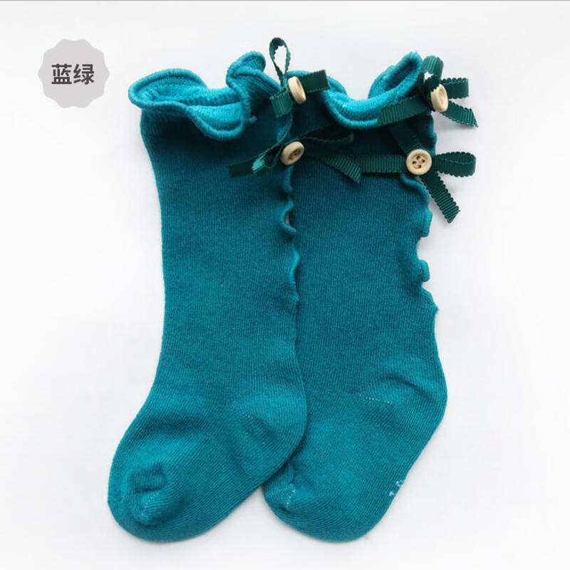 Engel baby baby meisjes kind sokken lint strik katoen zacht halve meisjes kniekous baby peuter prinses mooie kniekousen kinderen: Blauwgroen / 12m