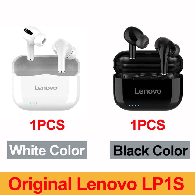 Original Lenovo LP1S TWS Wireless Headphones Bluetooth 5.0 HiFi Earphone Stereo bass with Mic Headset IPX4 Waterproof: white and black