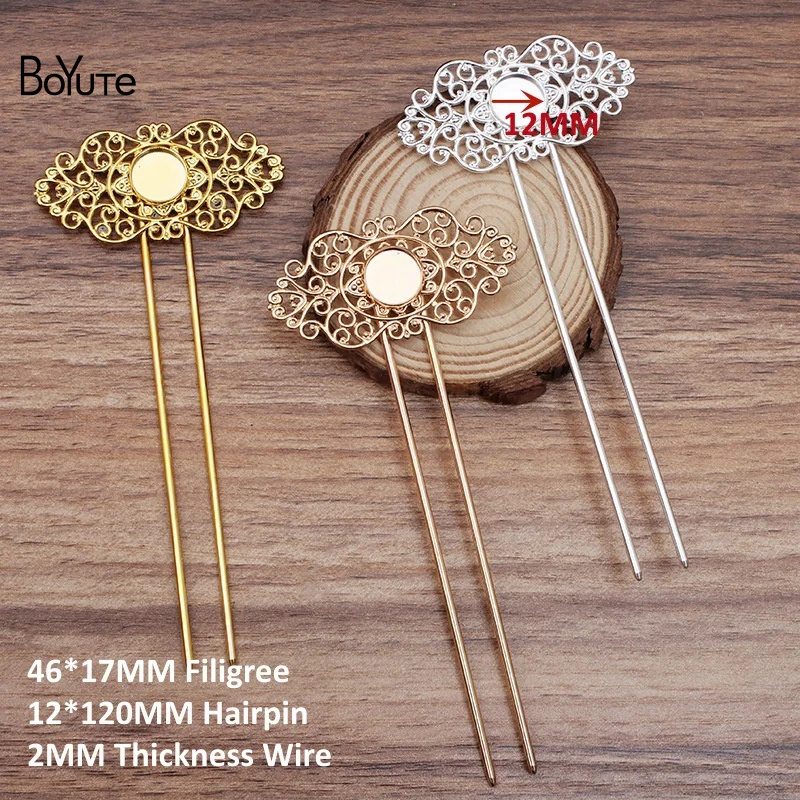 BoYuTe (10 stuks/partij) 12*115*2 MM Ijzer Haar Vork Haarspeld Lassen Messing Filigraan Diy Haaraccessoires: 40Cm / Rose Goud Kleur