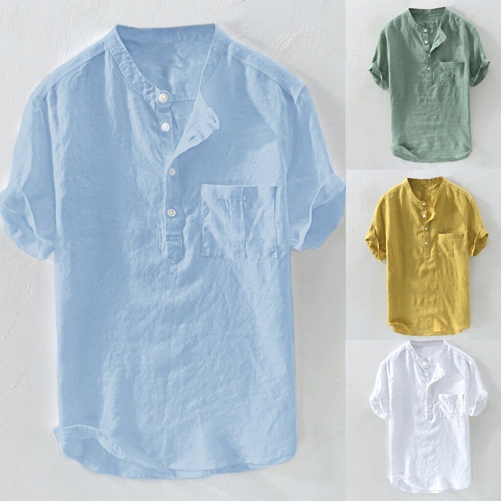 Jaycosin herre skjorte plus størrelse massiv hamp knap korte ærmer herre skjorter sommer bluse top skjorte herre camisa masculina 19 jul 9