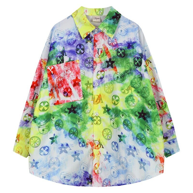 Jungen Regenbogen kontrast hemd 2022 frühling und herbst neue stil gebraten straße freundlicher langen ärmeln Revers Koreanische Shirt