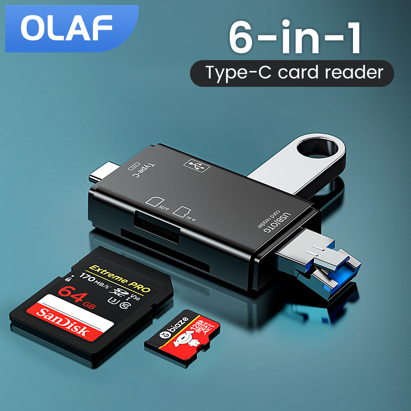 Szybki uniwersalny OTG 6 w 1 wielofunkcyjny czytnik kart USB i USB C i Micro TF Adapter MicroSD do przedłużacza komputera przenośnego