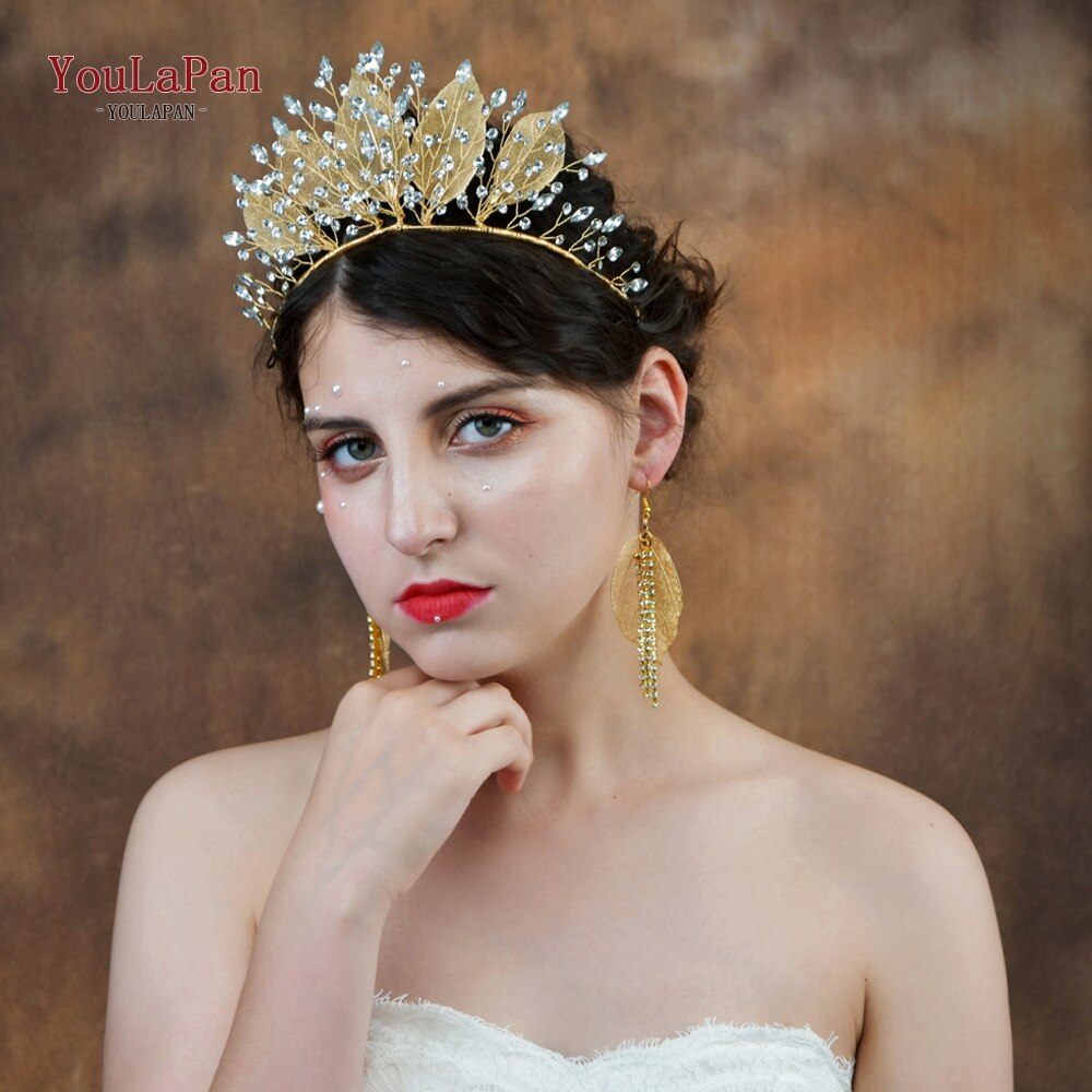 TOPQUEEN-corona de dos colores para boda, diademas de hojas hermosas, banda para el pelo de para mujer, accesorios de novia elegantes simples