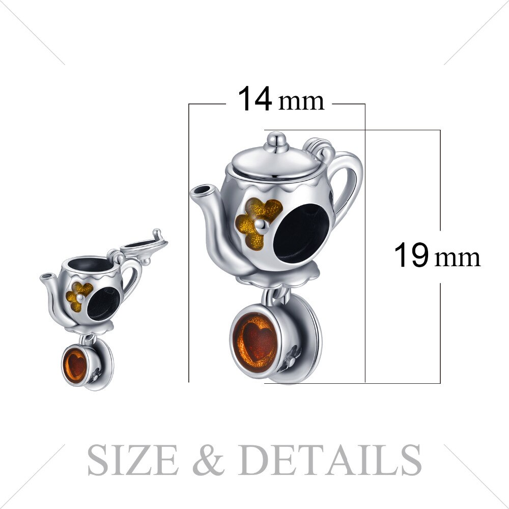 JewelryPalace 925 Sterling Silver Enamel Tea Coffe Cup Beads Charms Silver 925 Original Fit Bracelet Silver 925 original Jewelry