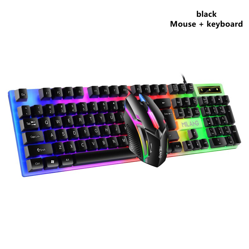 USB Wired Gaming Colorful Luminous Backlit Keyboard and Mouse Set Backlit Keyboard and Mouse Kit for Home Office Gamer Computer: Black suit 2