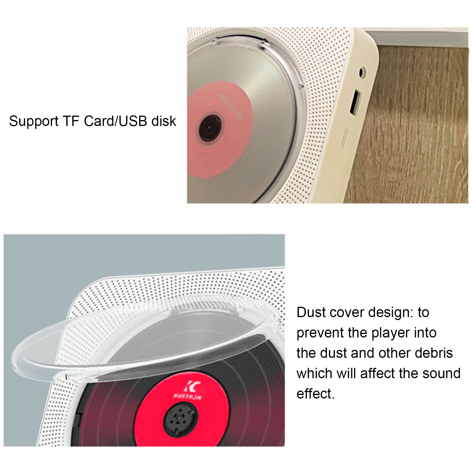 KC-909 Tragbarer CD-Player, integrierter Lautsprecher, Stereo mit doppeltem 3,5-mm-Kopfhöreranschluss, LED-Bildschirm, an der Wand montierbarer CD-Musik-Player