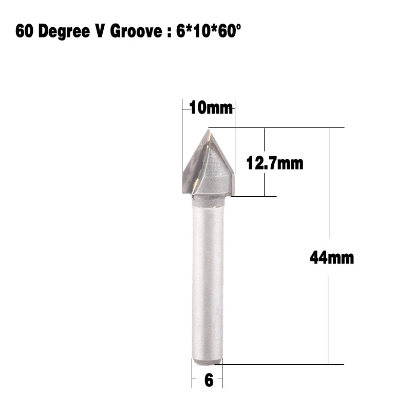 60 Degree CNC V Groove Router Bit 1/4" Shank Milling Cutter Engraving Wood Working Tool 6x10mm