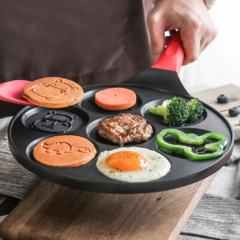 Padella per uova a 7 fori padella antiaderente di alta qualità simpatica macchina per la colazione per bambini con motivo a piccoli animali assolo per stufa a gas