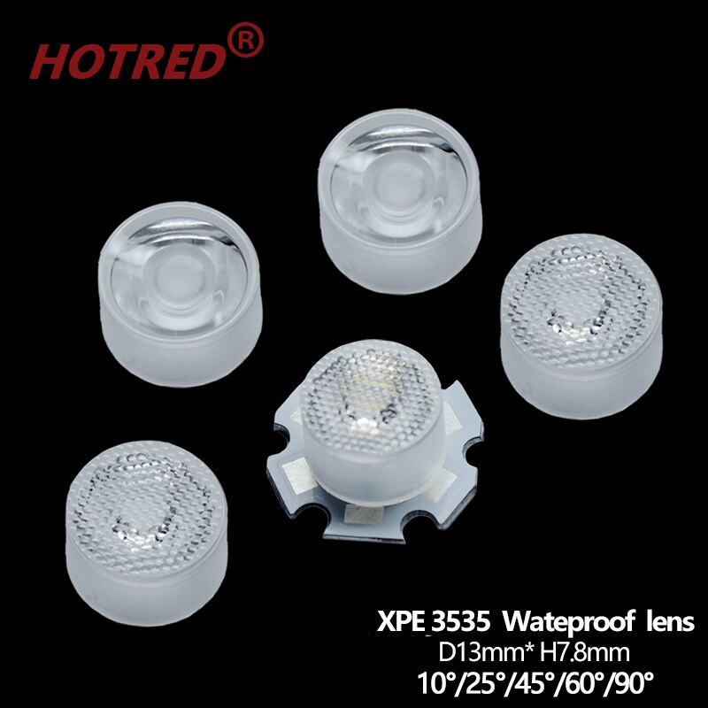 100pcs 13mm 1W 3W 5W CREE XPE LED Lens Waterproof 10 25 45 60 90 Degree SMD 3535 3030 XPE2 XPG2 XTE Plano Reflector Collimator