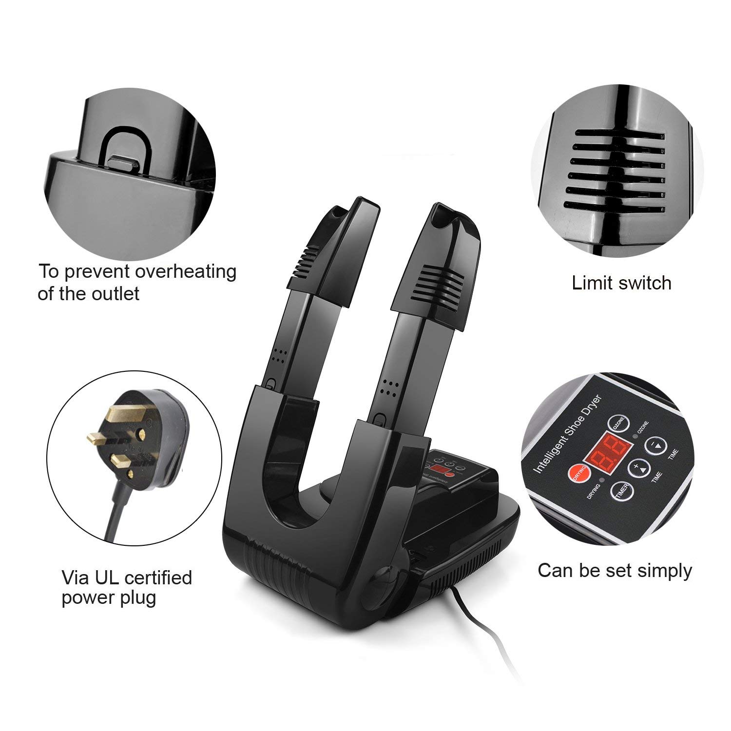 Electric Ozone Shoe Dryer Warmer Ski Boot Dryers Timing Drying with Foldable Stretchable Bracket (US Plug)
