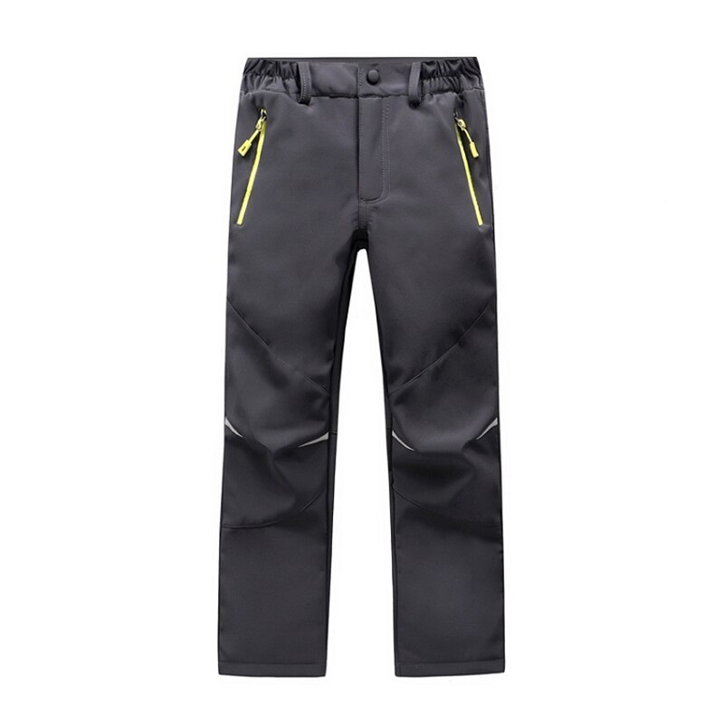 Children Winter Softshell Hiking Pants Thermal Fleece Kids Pants Outdoor Waterproof Camping Trekking Skiing Thousers: Gray / M