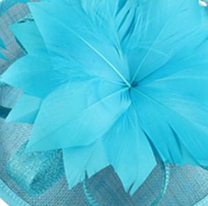 Sinamay bröllopshuvudbonader för kvinnor dam fascinator hatt hårklämma underbara dam fest middag huvudbonad fjädrar hatt: Turkos