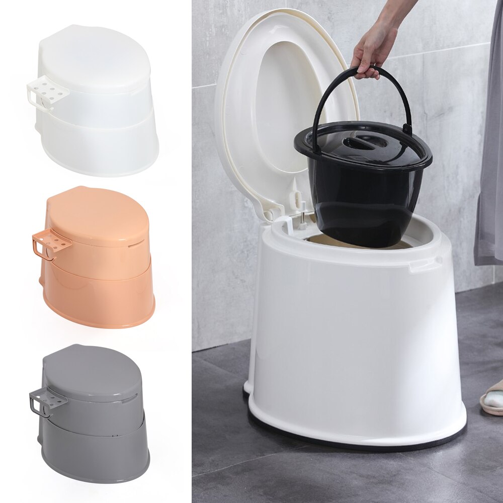 1Set Portable Toilet Movable Travel Camping Commode Squatting Potty Outdoor Pregnant Flush Potty with Paper Roll Holder