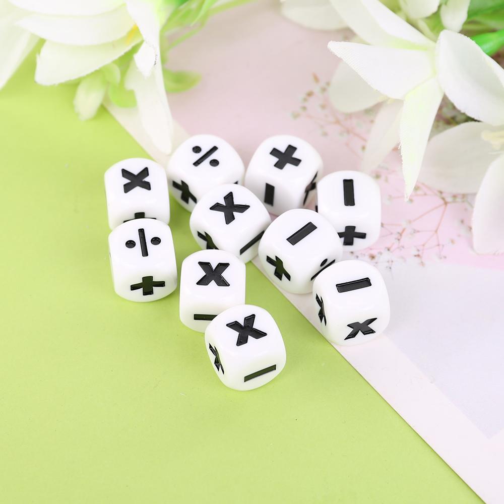 10 pces 16mm d6 dados operadores matemáticos aritméticos dice clube pub jogo de tabuleiro acrílico branco canto redondo dados