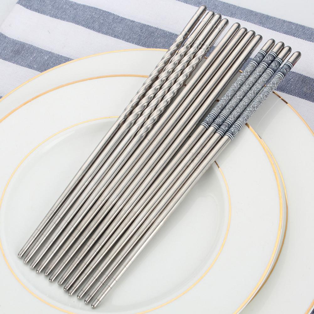 3 Pairs Chopsticks Chinese Flower Printed Stainless Steel Vintage Food Sticks Tableware Dinnerware For Kitchen Restaurant