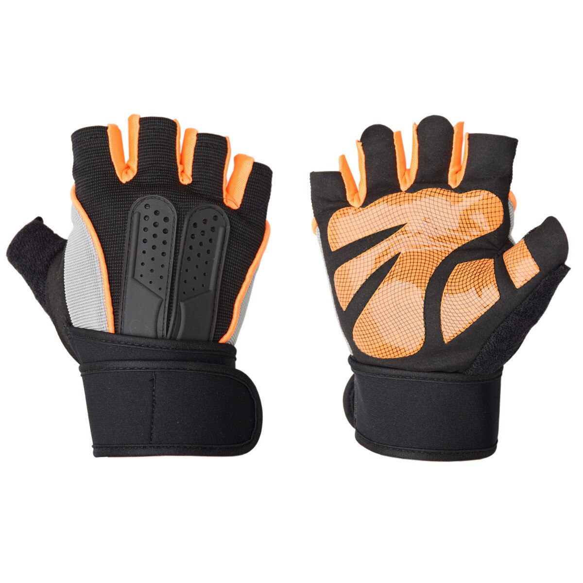Guantes de entrenamiento para gimnasio para hombre y mujer, guantes de medio dedo para ejercicio físico, antideslizantes, para levantamiento de pesas, transpirables: Orange / M
