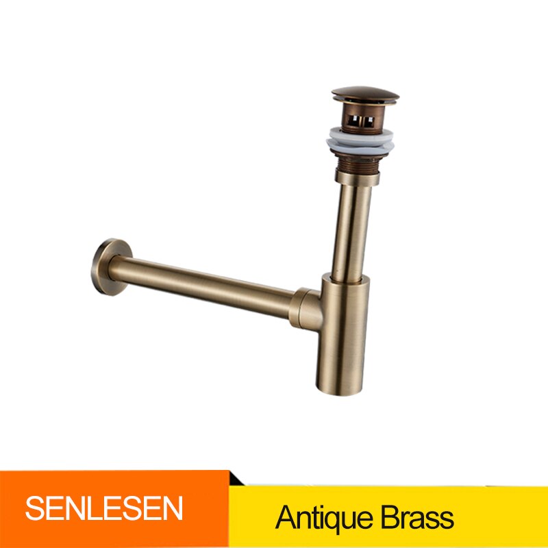 Senlesen Washbasin Drain Pipe Drainer Basin Sink Counter Odor-resistant Drain Pipe Fitting Set: Antique Brass Drain
