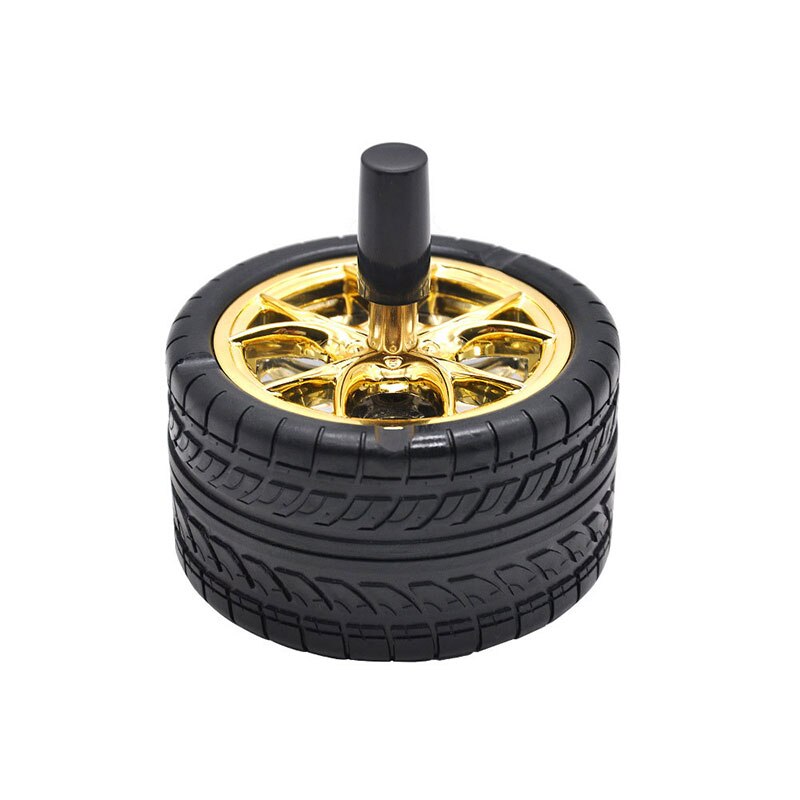 Diameter 98mm Rubber Wheel Ashtray with Portable Handle Lid Two Layer Metal Ash Storage Container Car Tire Ashtray