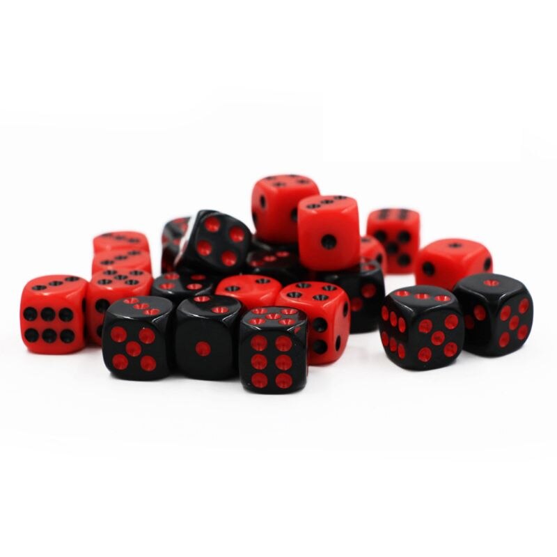 24 Stks/set 16 Mm Dobbelstenen Ronde Hoek Punt Dobbelstenen Rpg Gokken Games Cube Party Bordspel Zwart Rood Met Fluwelen tas N58B