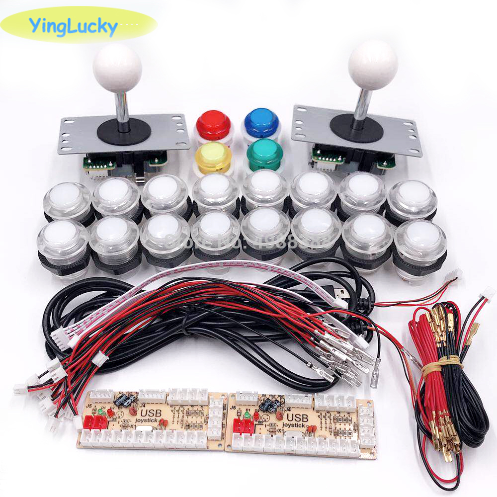 2-Player DIY Arcade Joystick Kits With 20 LED Arcade Buttons + 2 Joysticks + 2 USB Encoder Kit + Cables Arcade Game Parts Set: Green