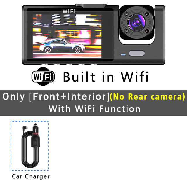 WiFi 3-Kanal-Dashcam Drei-Wege-Auto-DVR im Inneren Fahrzeugkamera-Recorder HD1080P Video Mini Registrator Kabine Dashcam Camcorder: Rot / 64G
