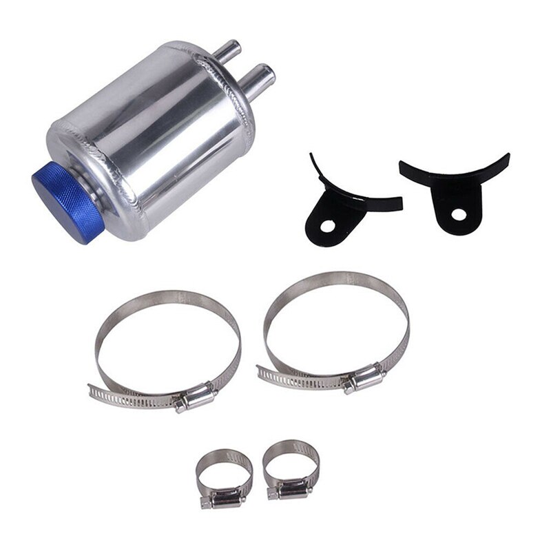 Car Aluminum Racing Power Steering Fluid Reservoir Tank Universal Fuel Breather Tank with Clamps Brackets