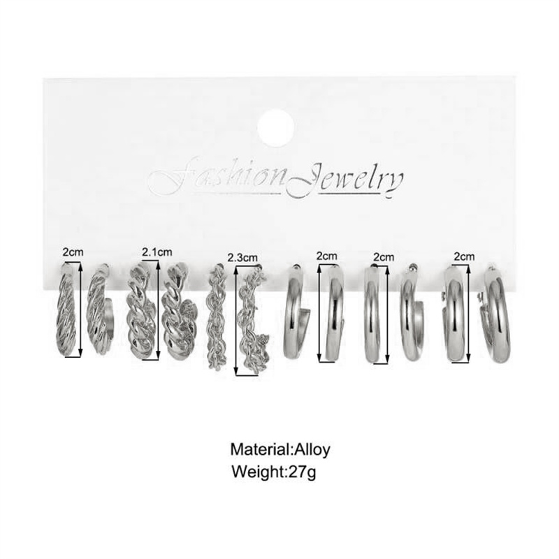 Silver Color Pearl Twist Hoop Earrings Set For Women Jewelry pendientes Vintage Circle Geometric Dangle Earrings Trendy