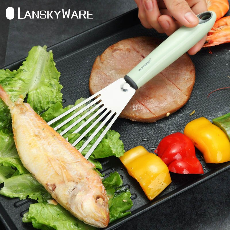 Stainless Steel Fried Shovel Spatula Steak Pizza Grasping Cutters Spade Pastry Barbecue Tools Plastic Handle Kitchen Utensils