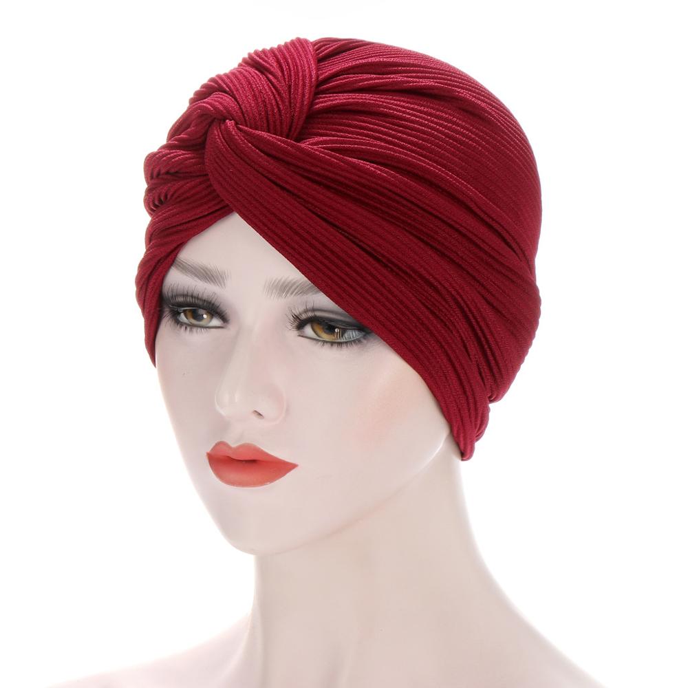 front torsadé turbans pour les femmes couleur unie turban hijab bonnet femme sous-écharpe casquettes islamique enveloppement tête turbante: 3