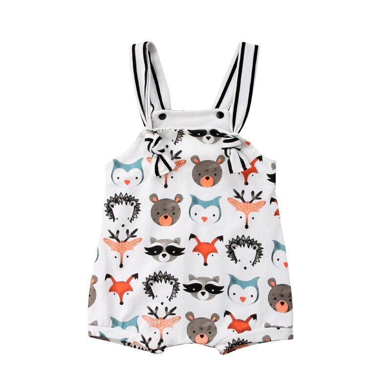 Zomer Mooie Mooie Peuter Baby Meisjes Jongens Romper 0-24M Mouwloze O-hals Cartoon Animal Print Bedekt Knop Romper jumpsuits