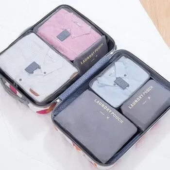 6-teiliges Set Reisekoffer-Organizer, Taschen, Gepäckverpackungswürfel für Reisen, Aufbewahrungstasche, große Kapazität, Schuh- und Kleidungsorganisatoren: Rot