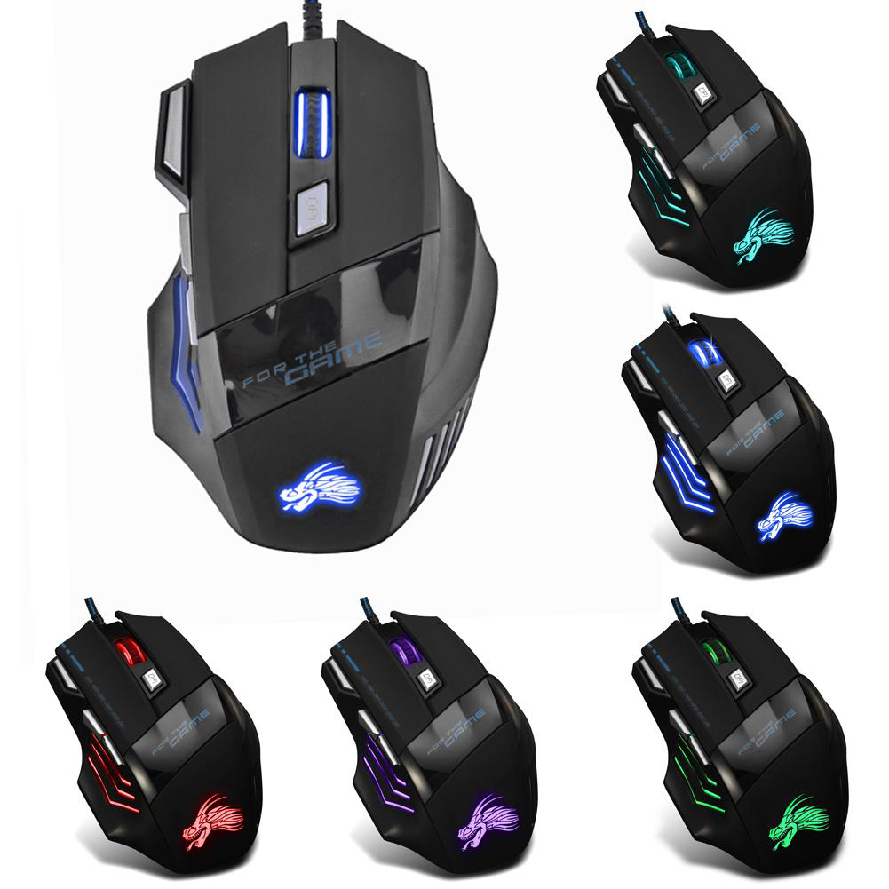 Kabel gebundene Gaming-Maus 7-Farben-Hintergrundbeleuchtung 5500 dpi einstellbare schwarz verdrahtete optische Computer-Gaming-Mäuse für PC-Gamer-Computer-Desktop: Default Title