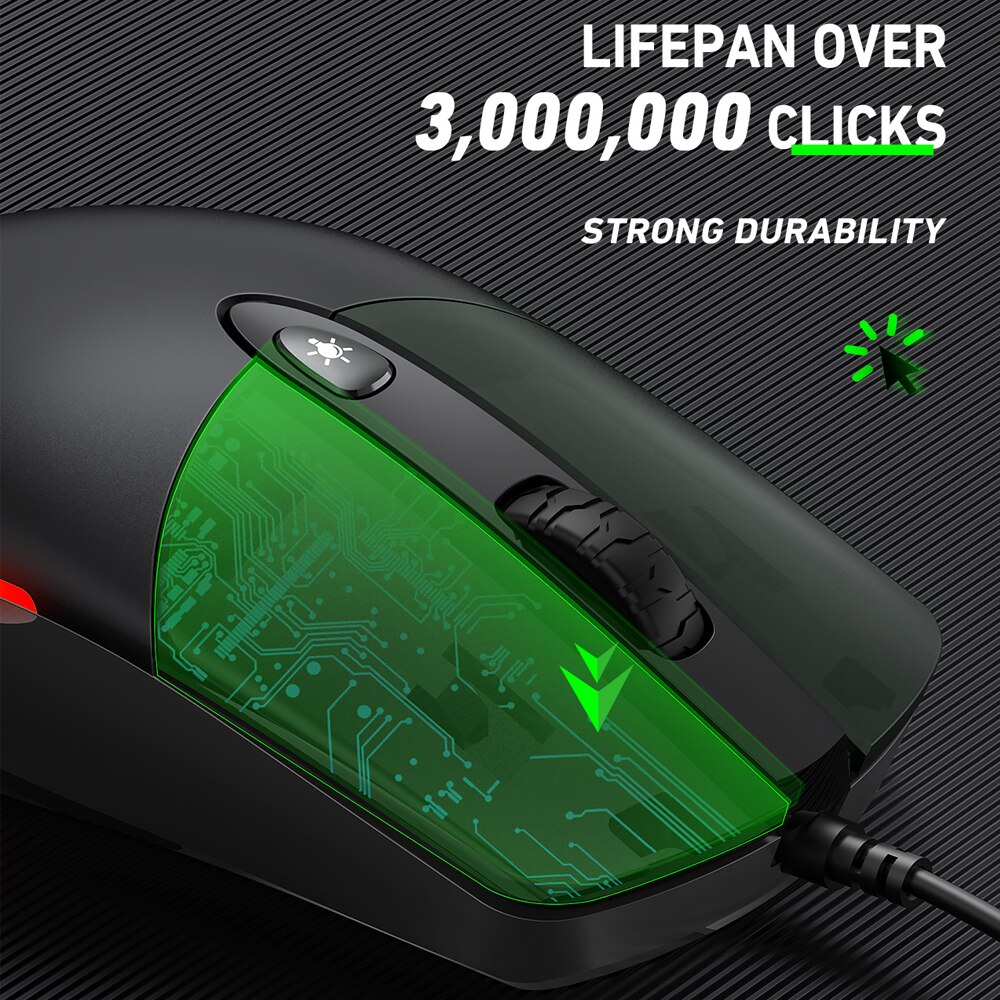 Jelly comb Wired Optical Mouse Gaming Mice with RGB Backlight and Silent Clicking for PC Computer Laptop 1600 DPI Black