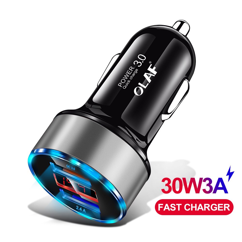 OLAF 30W QC 3,0 Schnelle USB Auto Ladegerät Für iPhone X 8 7 Samsung S10 Xiaomi schnell aufladen 3,0 5V 3A Dual USB LED Anzeige Auto Ladegerät: QC 3.0 Silber-