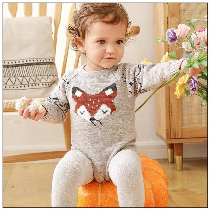 Herfst Winter Baby Truien Cartoon Fox Lange Mouwen 100% Katoen Pasgeboren Jongen Meisjes Bodysuit Overalls 0-18M Baby baby Trui