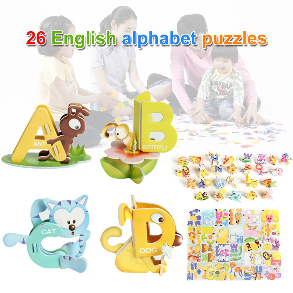 1 sæt børn børn puslespil 26 bogstaver dyr 3d pædagogisk tidlig læring  an88