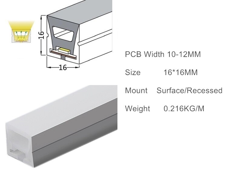 LED Tape Neon Flex Profile ,5V 12V 24V Progrmmable Strip Matte Diffuser.Flexible Recessed Linear Bar Light Waterproof Channel: 1616